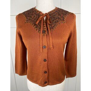 Michael Simon Women's Pumpkin Spice Knit Cardigan Leather Appliqués Size Small
